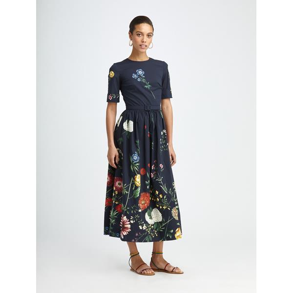 Tossed Botanical Poplin Dress | Dresses | Oscar de la Renta Navy Multi ...
