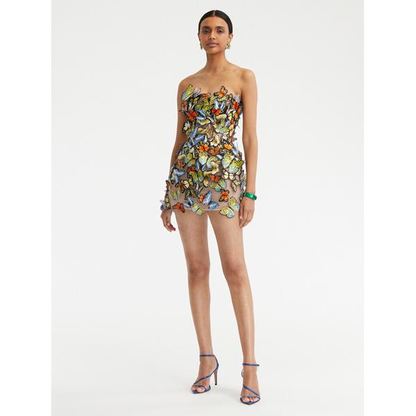 Butterfly Embroidered Cocktail Dress Multi Oscar de la Renta