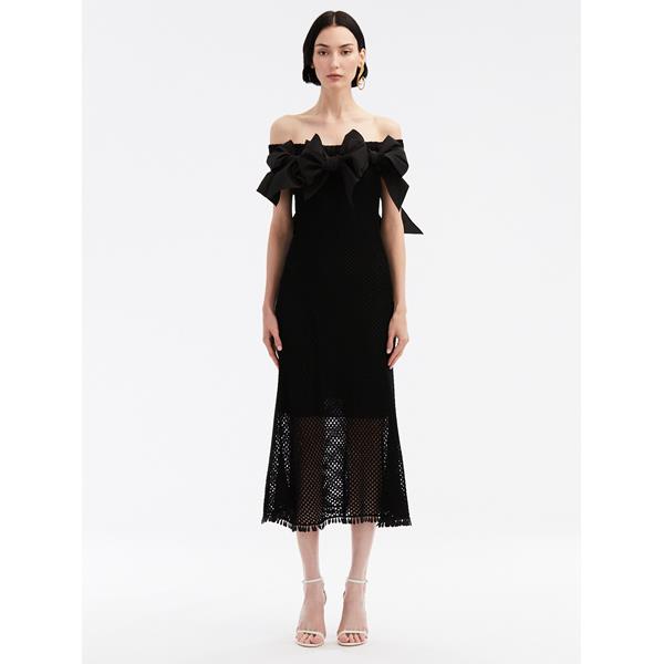 Bow Detail Knit Dress | Dresses | Oscar de la Renta BLACK | Oscar de la ...