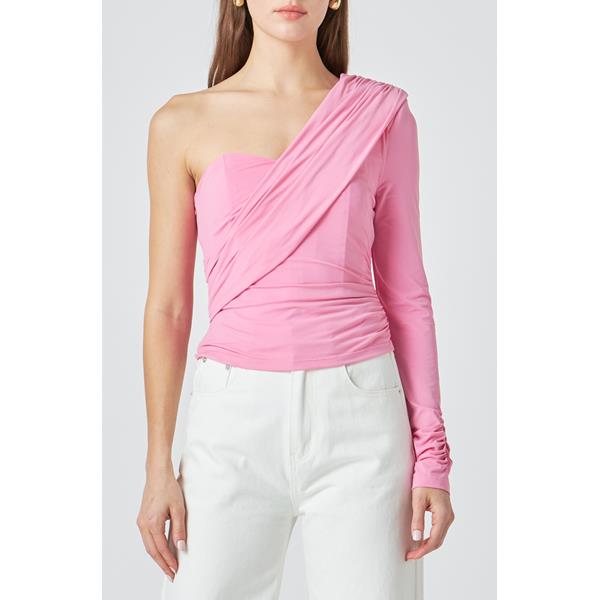 One Shoulder Shirred Knit Top