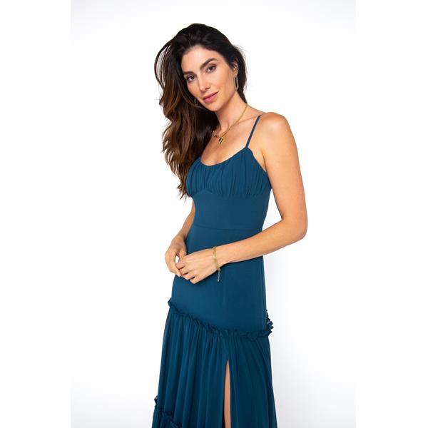 Bare Tiered Slit Front Midi Dress