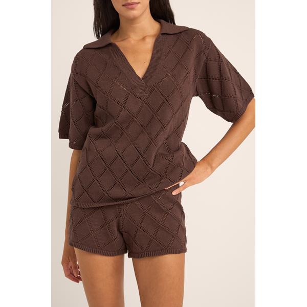 Chocolate Islander Collared Knit Shirt
