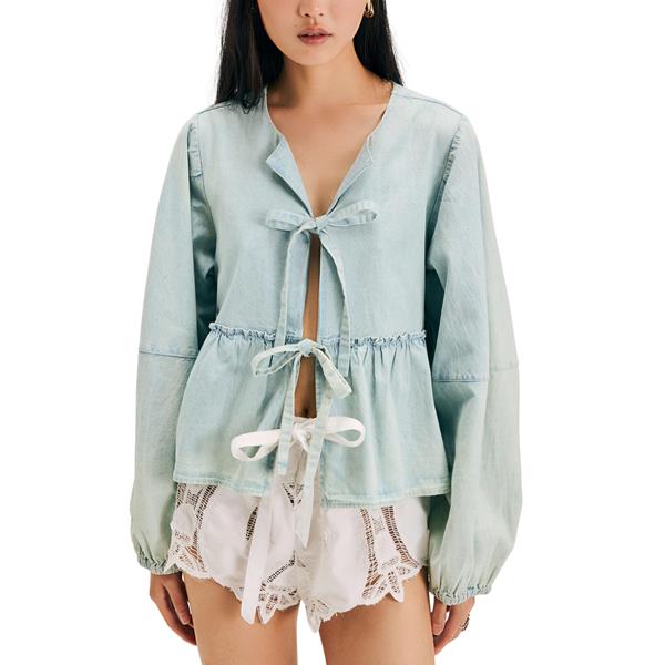 Denim Brunch Babe Tie Front Top