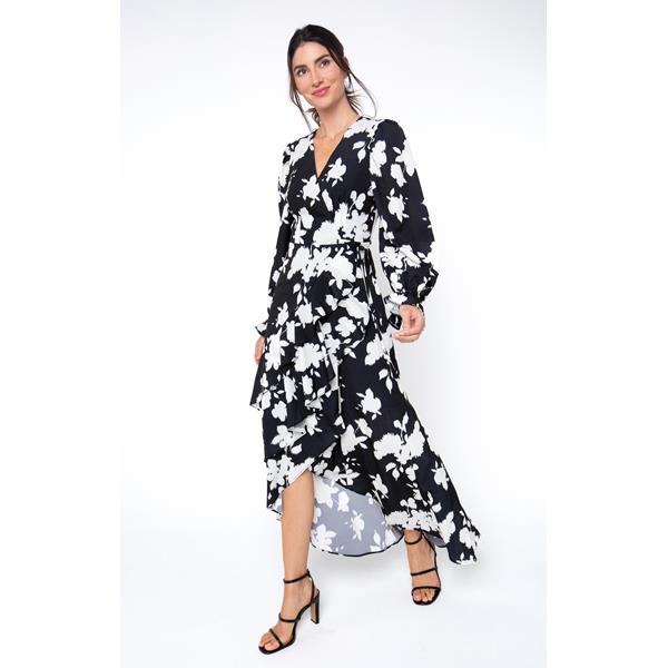 Long Sleeve Printed Wrap Dress