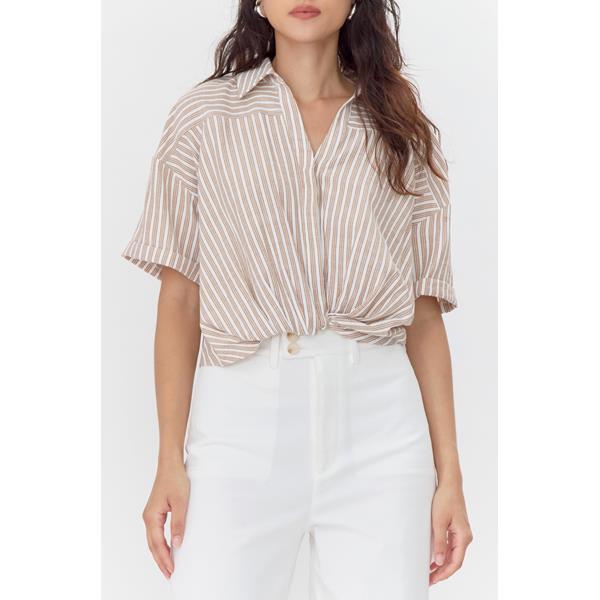 Maria Cropped Twist Front Stripe Shirt