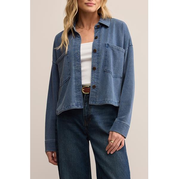 All Day Cropped Knit Denim Jacket