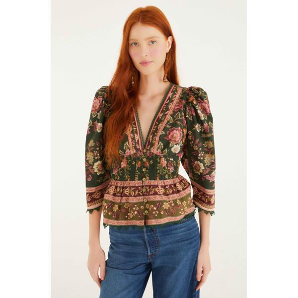 Flowering Garden Tree Green Blouse