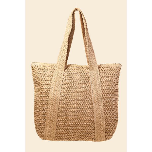 Straw Knit Zipper Tote Bag