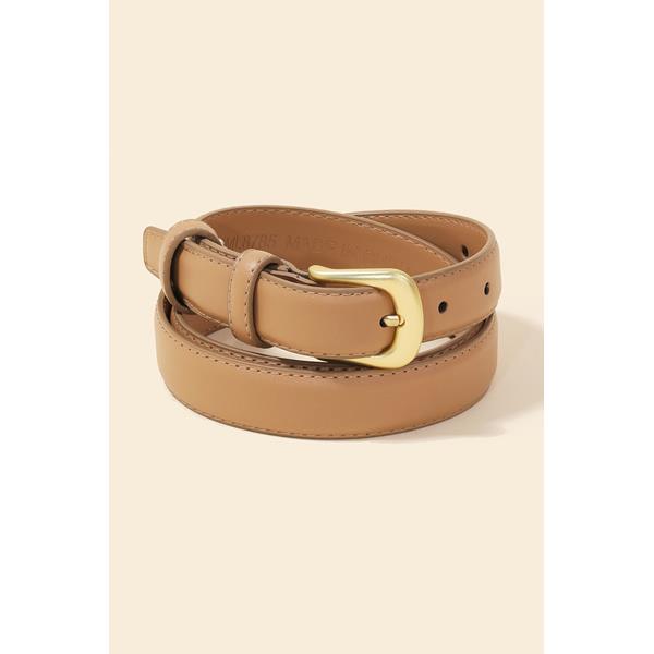 Beige Belt With Brushed Gold Buckle