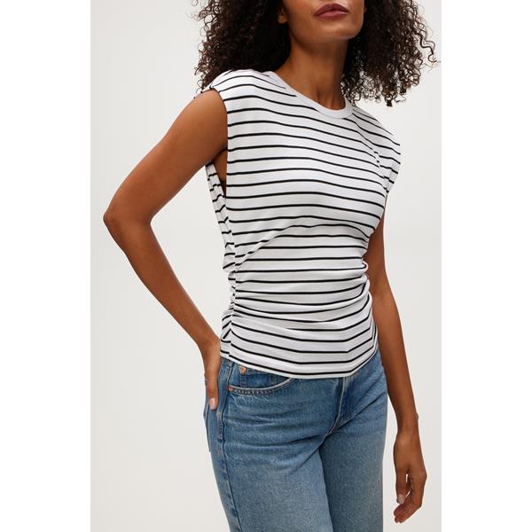 Joni Crew Neck Power Shoulder Stripe