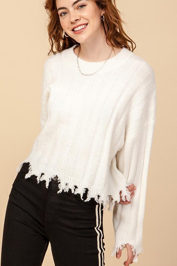 FRAYED SWEATER CREAM | Gibbons
