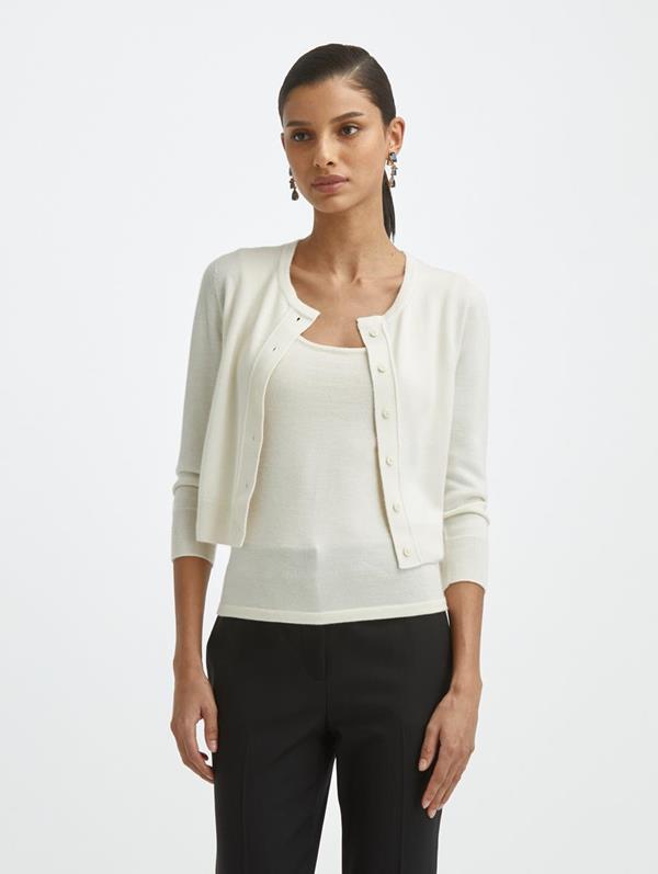 Cashmere Silk ¾ Sleeve Cardigan Ivory 