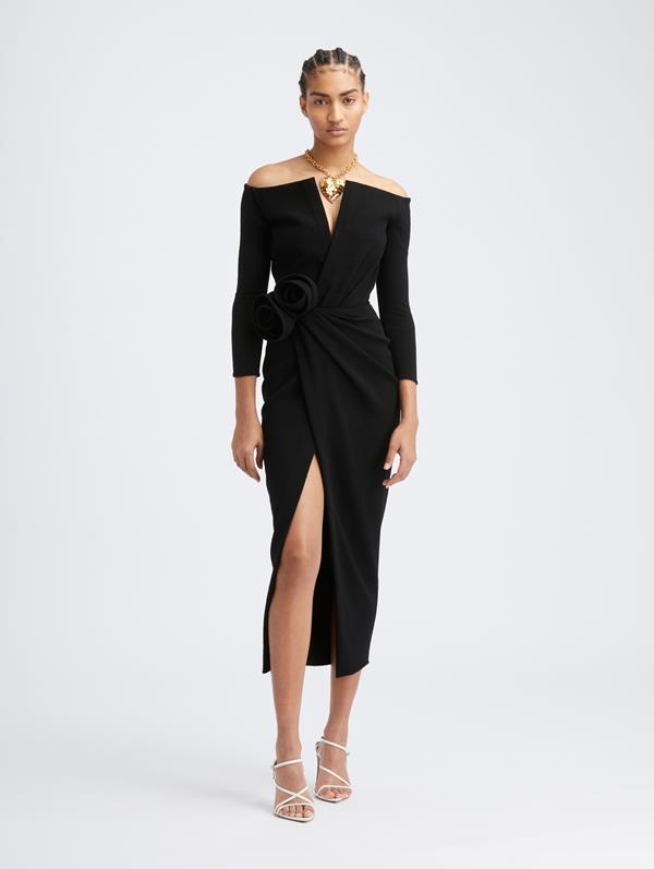 Oscar De La Renta V-neck Rosette Dress 