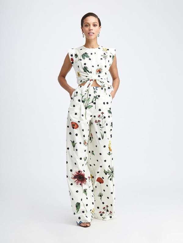 Botanical Dot Cut Out Jumpsuit Pants Skirts Oscar De La Renta Ecru Multi Oscar De La Renta