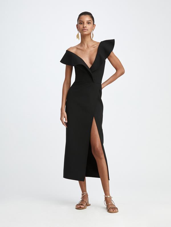 Ruffled Off Shoulder Crepe Dress 