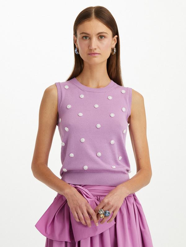 Oscar De La Renta Floral Bead Embroidered Tank In Lilac | ModeSens