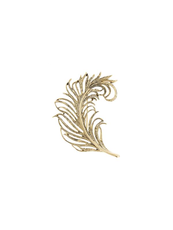 Oscar De La Renta Large Feather Brooch In Gold