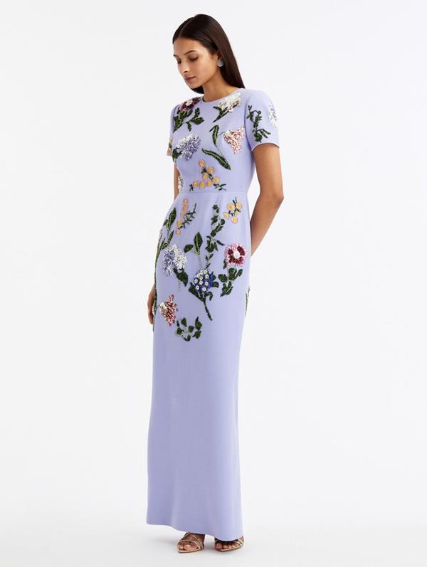 Cap Sleeve Floral Embroidered Gown
