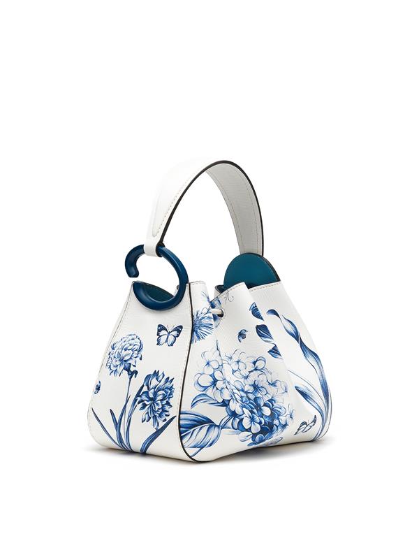 Oscar De La Renta Floral Toile Printed O Handle Bag In Blue