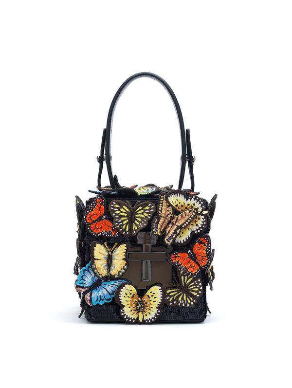 Oscar De La Renta Women's Alibi Butterfly-embroidered Leather Cube Bag In Black Multi