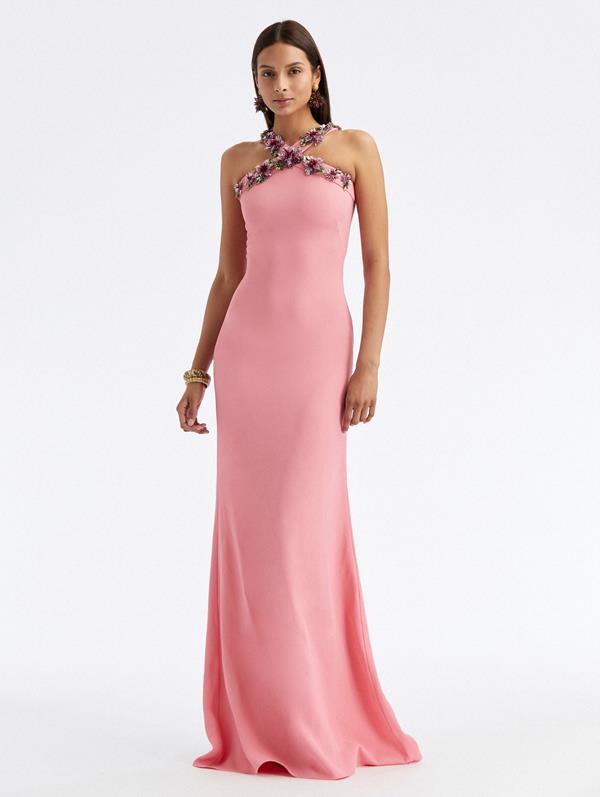 Crystal Dahlia Crepe Gown