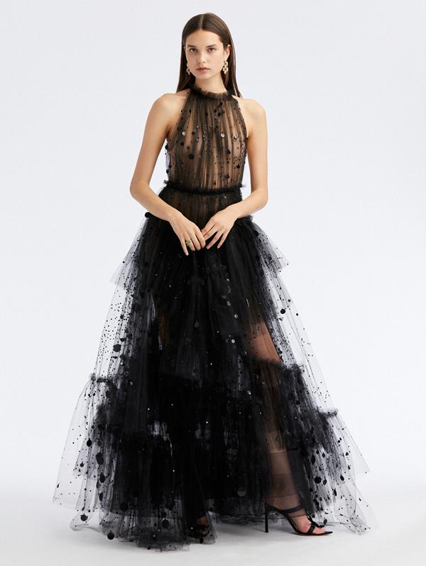 Halter Sequin & Bead Firefly Tulle Gown