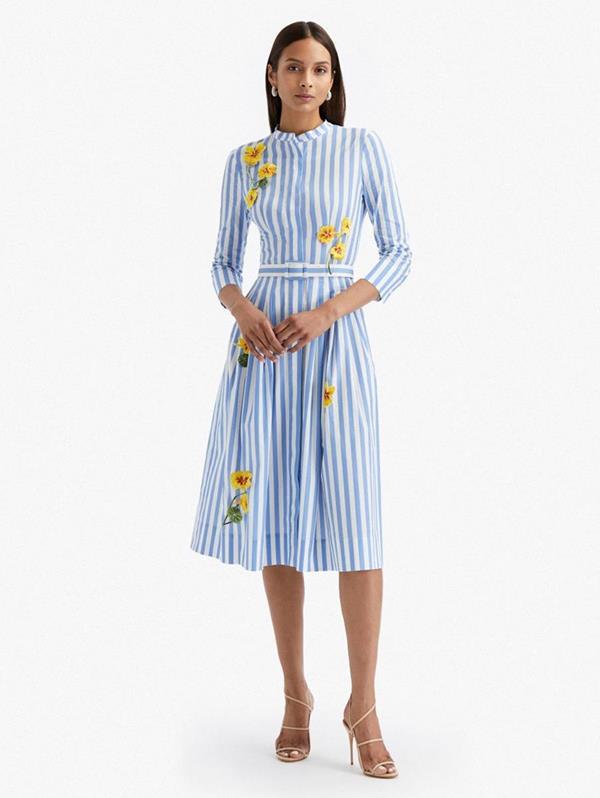 Nasturtium Embroidered Stripe Cotton Poplin Dress