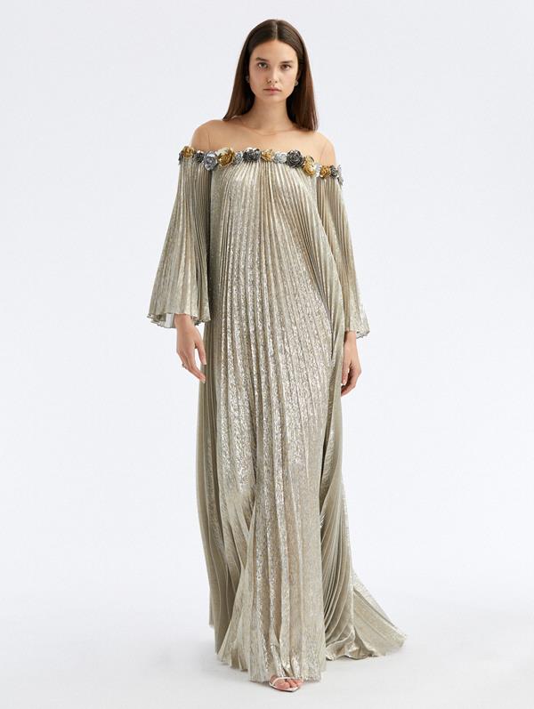 Illusion Rosette Lamé Mousseline Caftan
