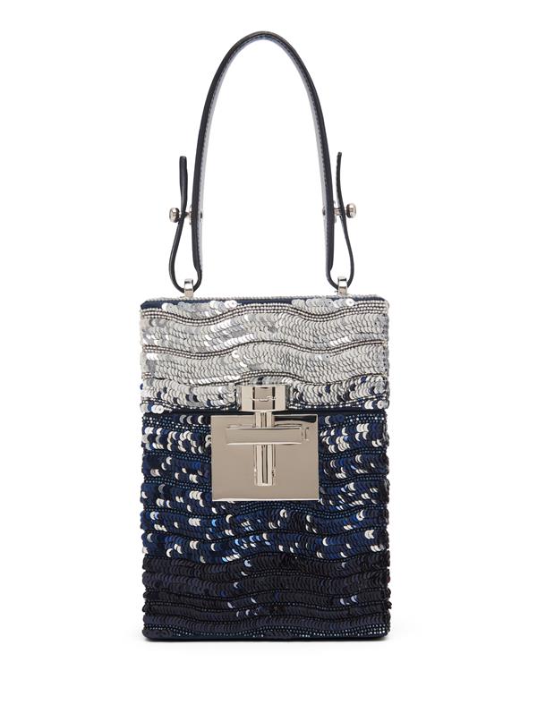 Shop Oscar De La Renta Ombré Sequin Alibi Top Handle Bag In Silver/blue