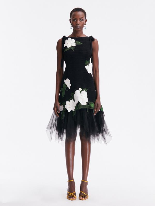 Shop Oscar De La Renta Gardenia Threadwork & Crochet Dress In Black/white