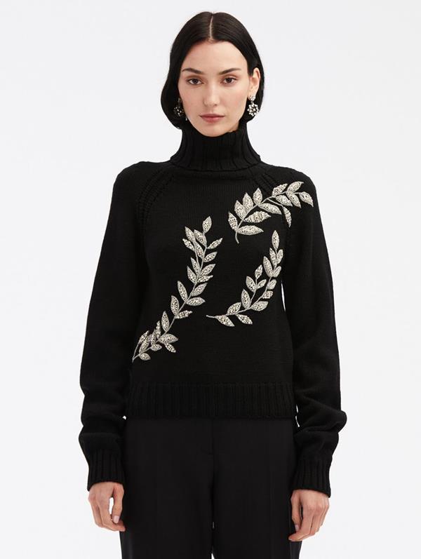 Crystal Leaves Embroidered Pullover