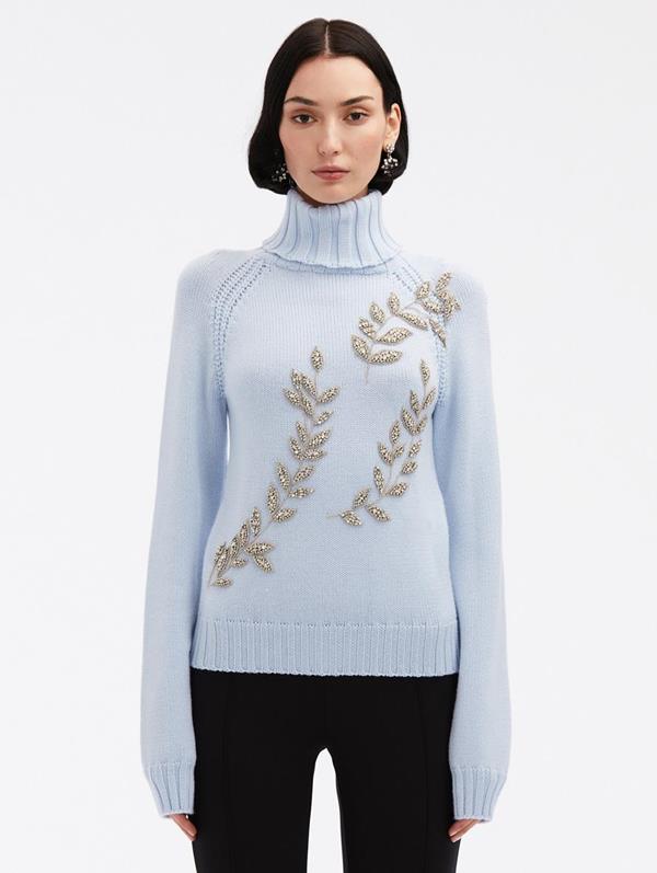 Crystal Leaves Embroidered Pullover