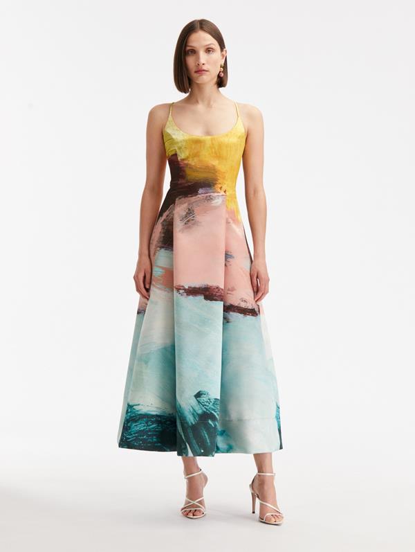 Abstract Landscape Satin Dress