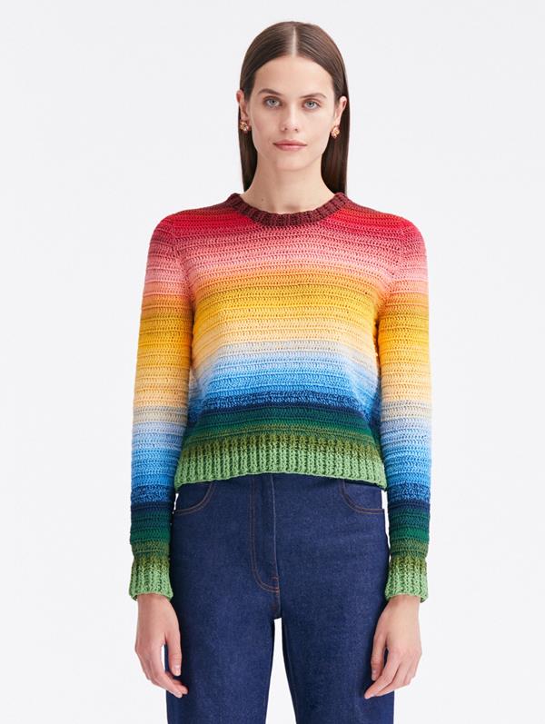 Rainbow Ombré Crochet Pullover
