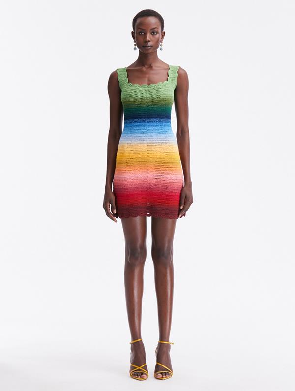 Shop Oscar De La Renta Rainbow Ombré Crochet Dress