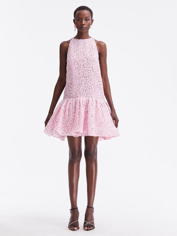 Shop Oscar De La Renta Eyelash Fil Coupé Drop Waist Dress In Pink/black
