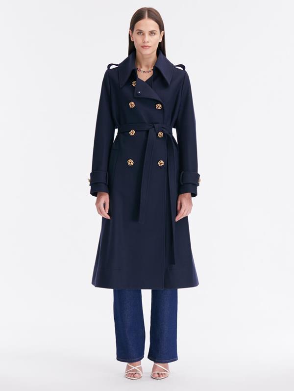 Oscar De La Renta Notched-lapels Virgin Wool-blend Coat In Navy