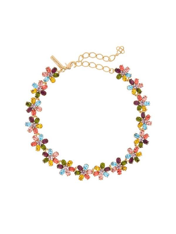 Oscar De La Renta Multi Floral Crystal Necklace In Rainbow