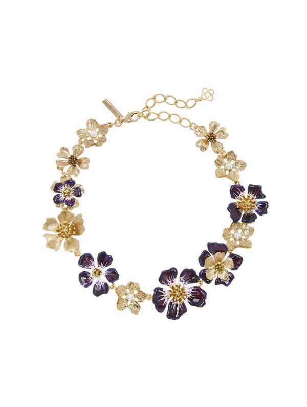 Oscar De La Renta Hand-painted Floral-motif Necklace In Purple