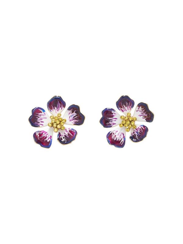 Shop Oscar De La Renta Large Hand-painted Flower Earrings In Purple
