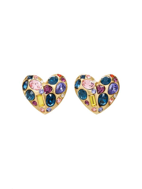 Gemstone Heart Clip-On Earrings