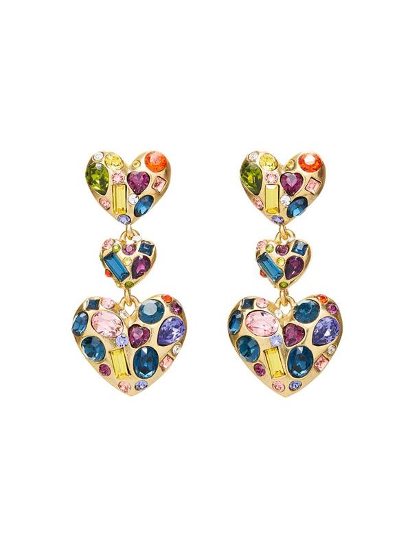 Shop Oscar De La Renta Gemstone Heart Chandelier Earrings In Rainbow