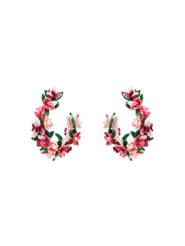 Oscar De La Renta Flower Cluster Hoop Earrings In Pink Multi