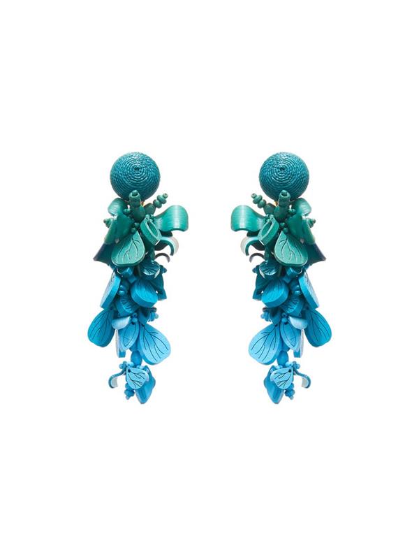 Shop Oscar De La Renta Wooden Flower Cluster Earrings In Blue