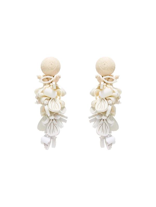 Oscar De La Renta Wooden Flower Cluster Drop Earrings In Ivory