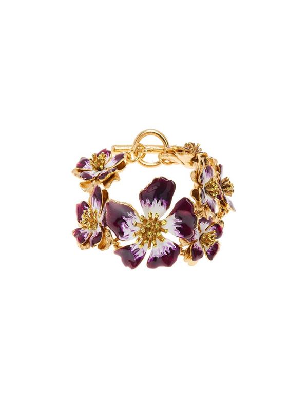 Shop Oscar De La Renta Hand-painted Flower Bracelet In Purple