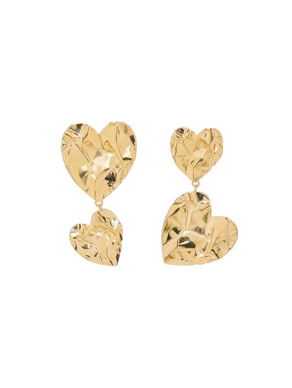 Shop Oscar De La Renta Stacked Crushed Heart Earrings In Gold