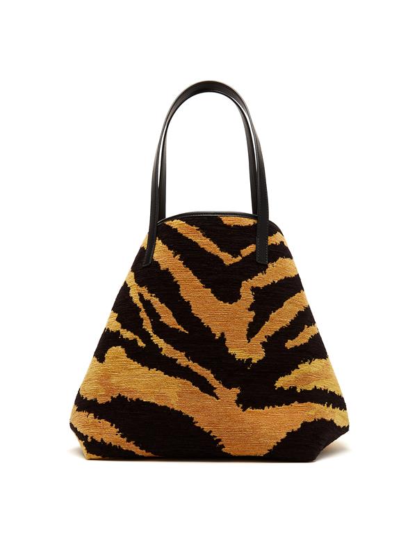 Oscar De La Renta Medium Tiger-print Tote Bag In Brown