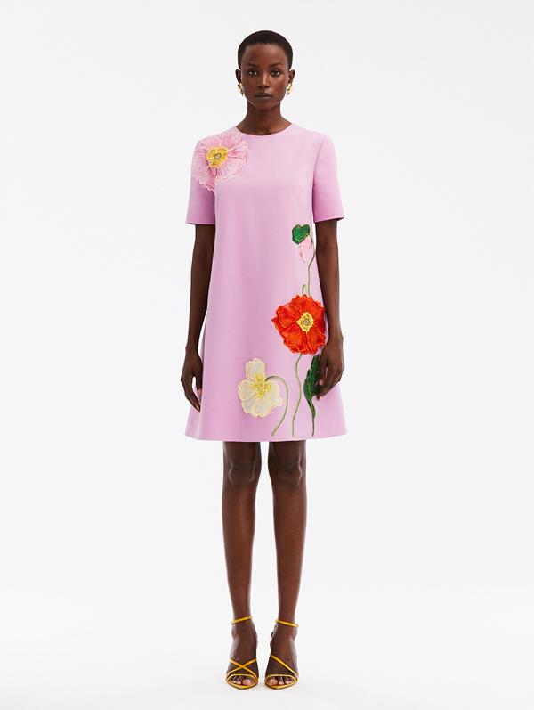 Shop Oscar De La Renta Painted Poppies Embroidered Shift Dress In Lupine