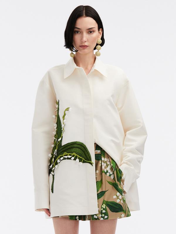 Shop Oscar De La Renta Lily Of The Valley Oversized Jacket In White Multi